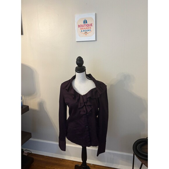 Ann Taylor Loft purple ruffle v-neck Size 10 - Picture 2 of 6